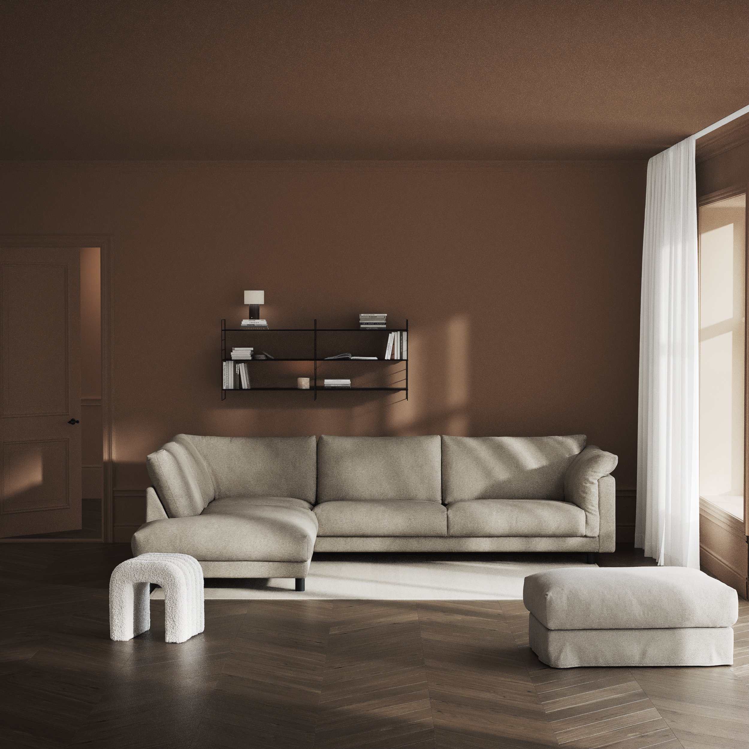 Cherrie, 3-sits soffa med divan vänster, fast klädsel