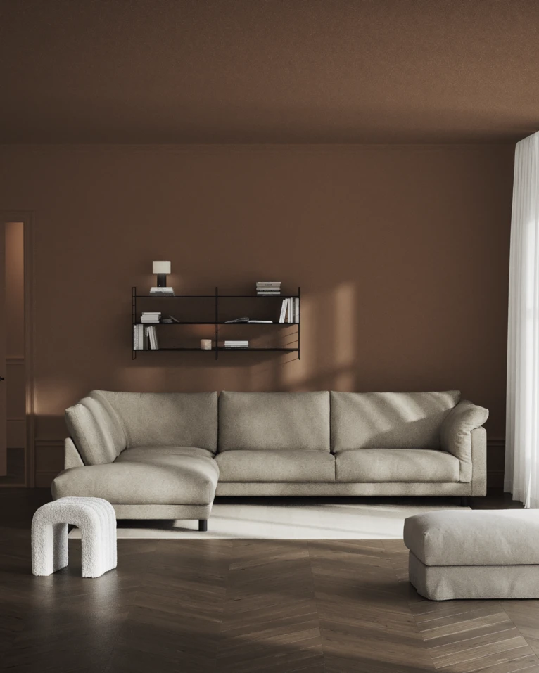 Cherrie, 3-sits soffa med divan vänster, fast klädsel
