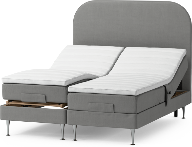 Roma Family - Ställbar säng, dubbelsäng med bäddmadrass och sänggavel slät, B 160-180