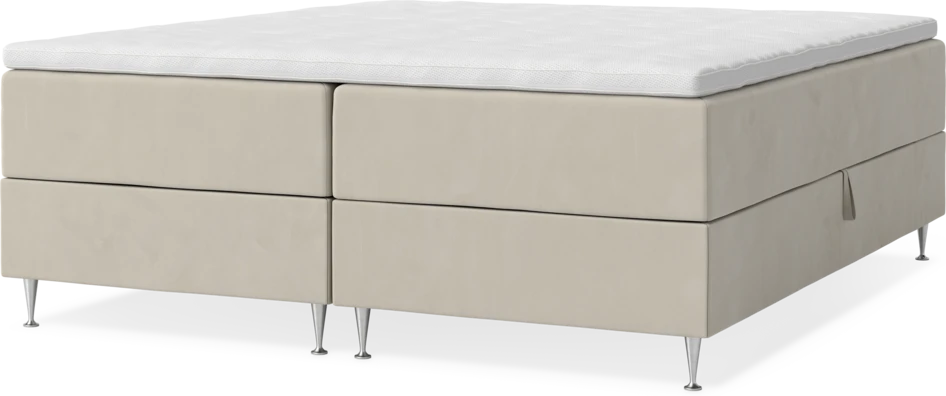 New York - Förvaringssäng, dubbelsäng med bäddmadrass och sängben - Beige