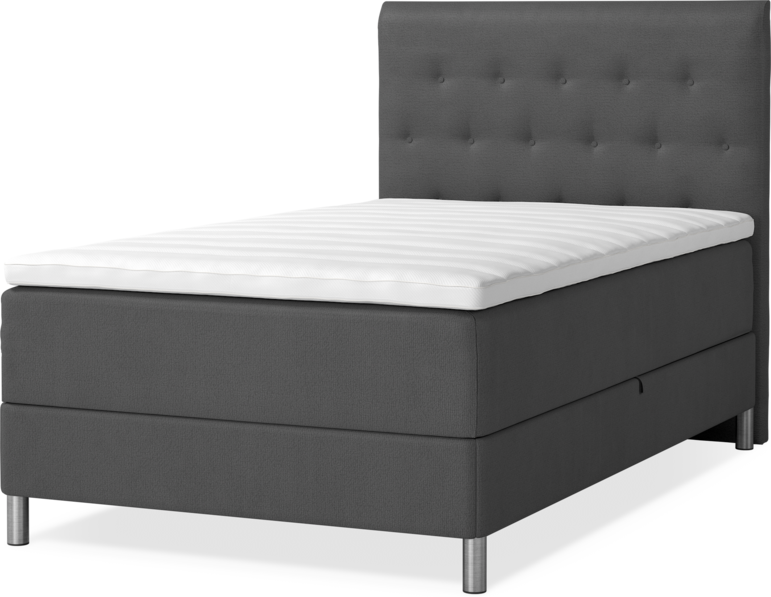 Roma Family - Förvaringssäng, enkelsäng med bäddmadrass och pikerad sänggavel - Grå