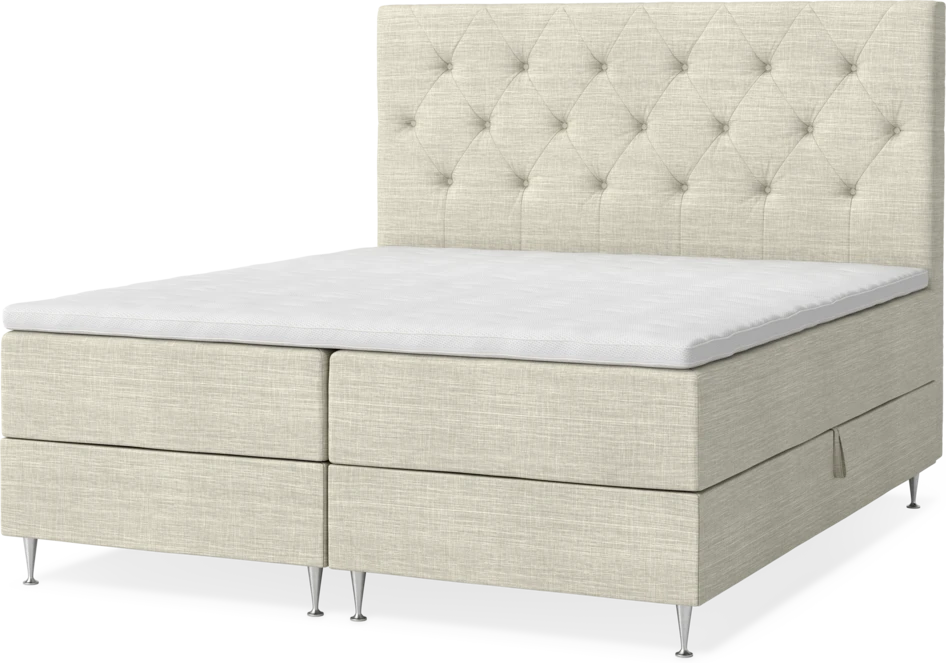 New York - Förvaringssäng, dubbelsäng med bäddmadrass, sängben och sänggavel pikerad - Beige