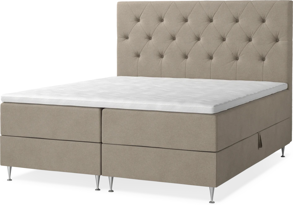 New York - Förvaringssäng, dubbelsäng med bäddmadrass, sängben och sänggavel pikerad - Beige
