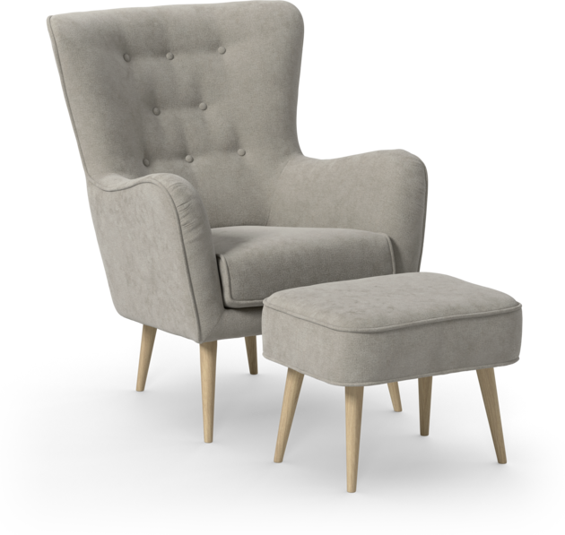 Cordelia - Fåtölj med fotpall - Grå