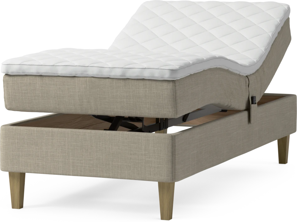 Delux Sense - Ställbar säng, enkelsäng med bäddmadrass och sängben - Beige