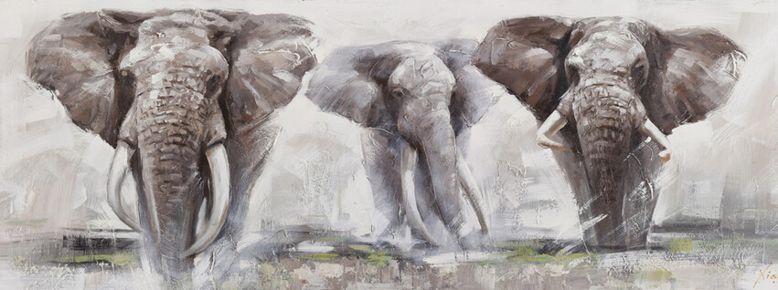 Elefant - Tavla, 60x160 cm - Grå