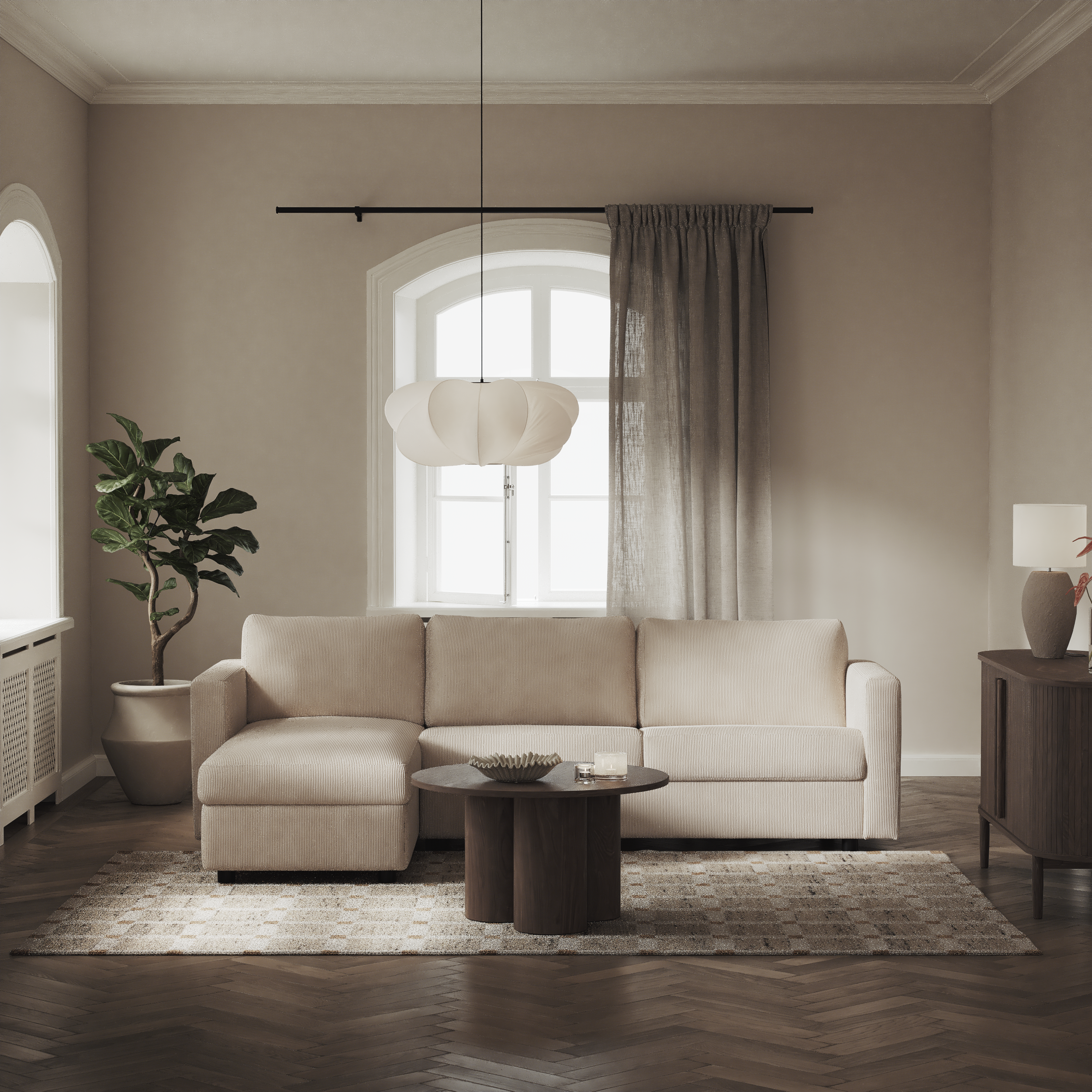 Lindö - Bäddsoffa 2,5-sits med schäslong, vändbar - inspiration