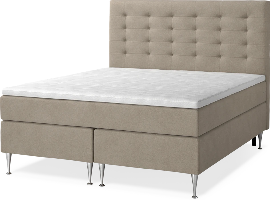 New York Supreme - Kontinentalsäng, dubbelsäng med bäddmadrass, sängben och sänggavel trensad - Beige