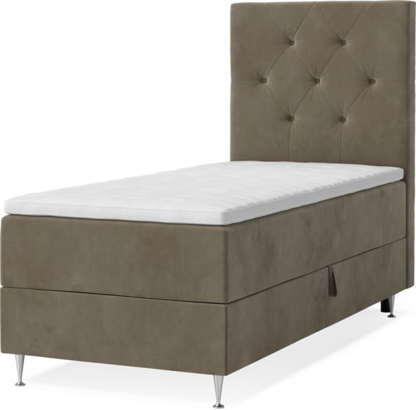 New York - Förvaringssäng, enkelsäng med bäddmadrass, sängben och sänggavel pikerad - Brun