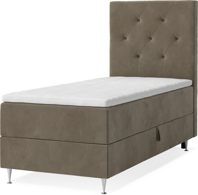 New York, Förvaringssäng, enkelsäng med bäddmadrass, sängben och sänggavel pikerad