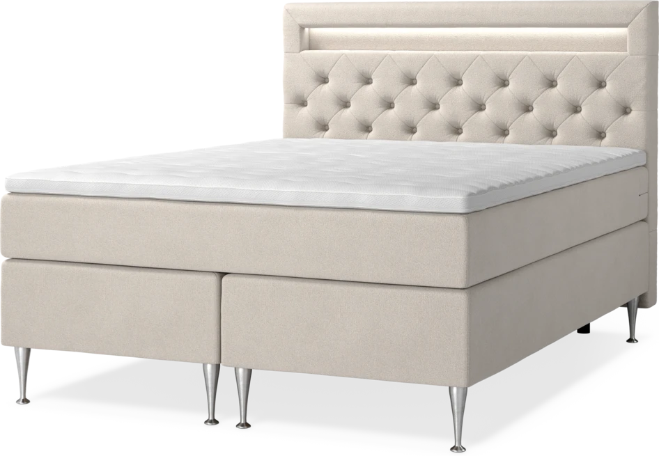New York - Kontinentalsäng, dubbelsäng med bäddmadrass, sängben och sänggavel LED - Beige