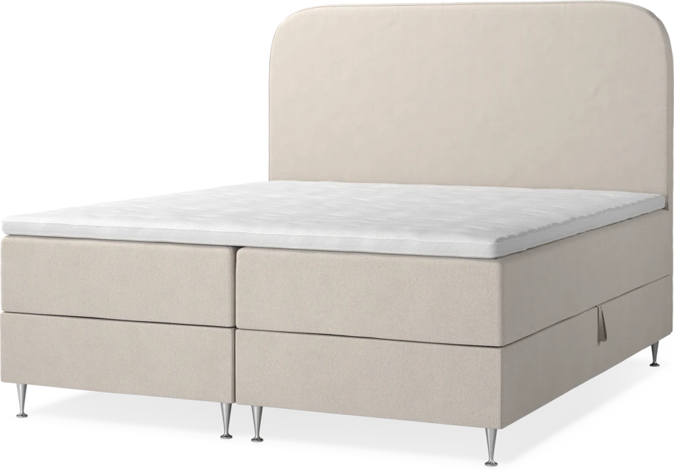 New York - Förvaringssäng, dubbelsäng med bäddmadrass, sängben och sänggavel slät - Beige