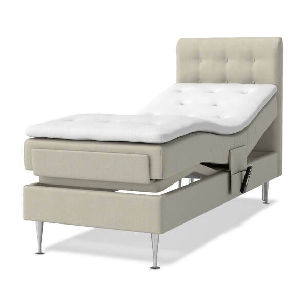 Roma - Ställbar säng, enkelsäng med bäddmadrass vit och sänggavel låg - Beige