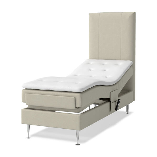 Roma - Ställbar säng, enkelsäng med bäddmadrass vit och sänggavel rak - Beige
