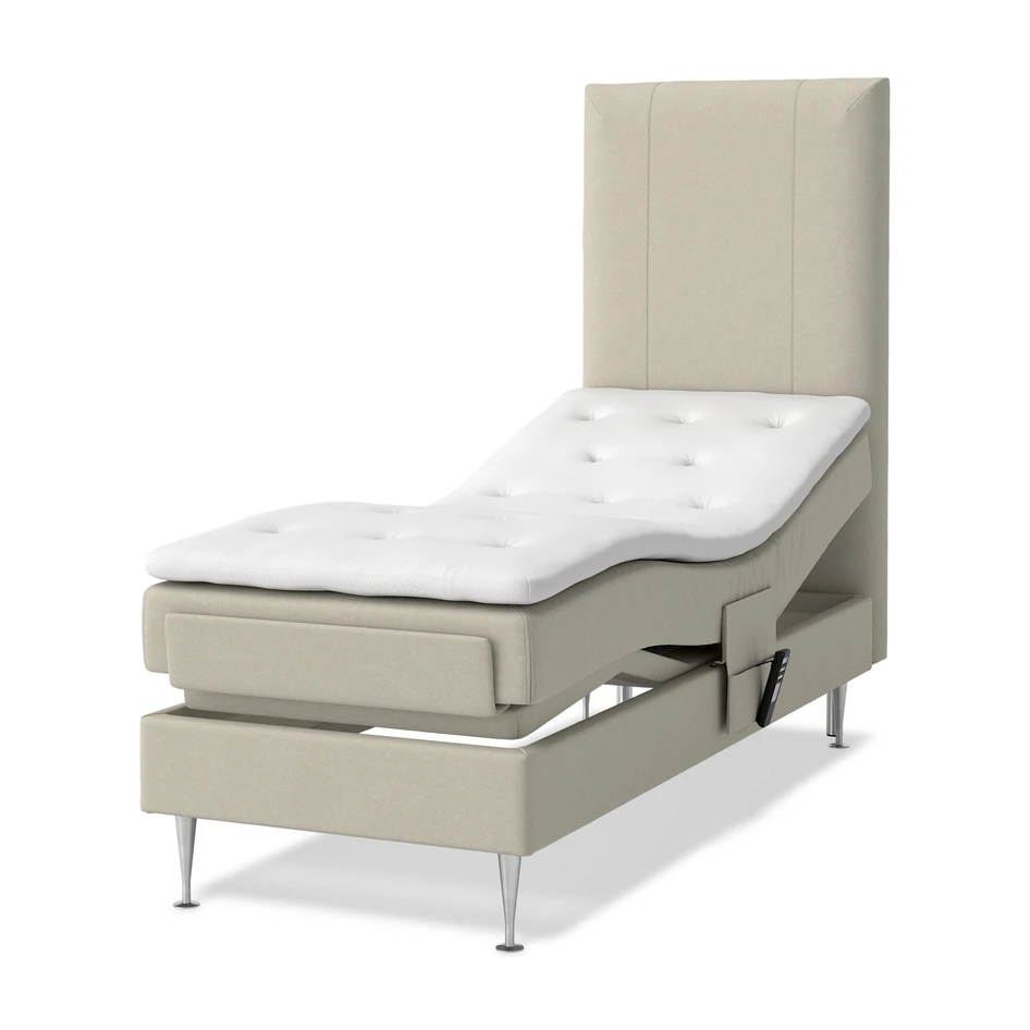 Roma - Ställbar säng, enkelsäng med bäddmadrass vit och sänggavel rak - Beige