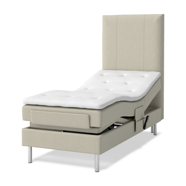 Roma - Ställbar säng, enkelsäng med bäddmadrass vit och sänggavel rak - Beige