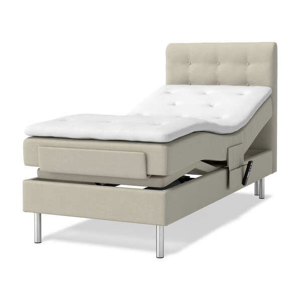 Roma - Ställbar säng, enkelsäng med bäddmadrass vit och sänggavel låg - Beige