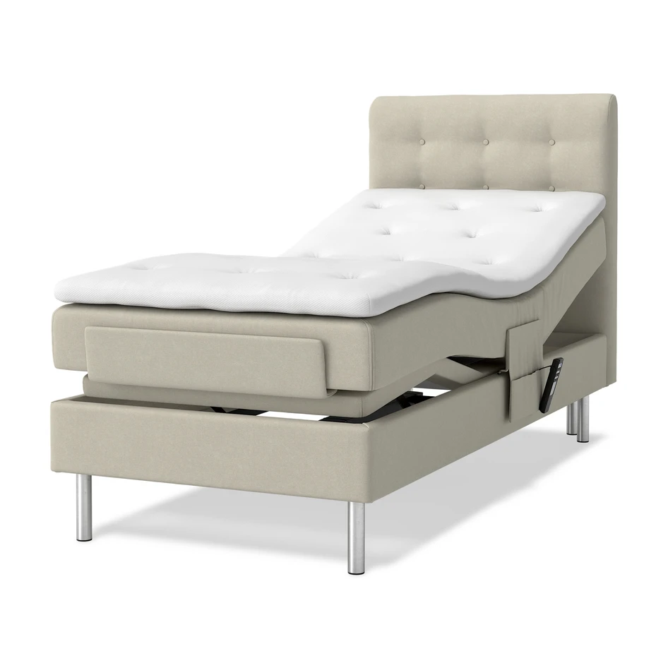 Roma - Ställbar säng, enkelsäng med bäddmadrass vit och sänggavel låg - Beige