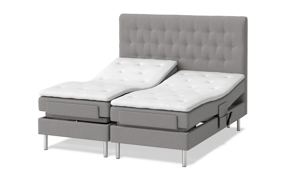 Roma - Ställbar säng, dubbelsäng med bäddmadrass vit och sänggavel pikerad - Grå
