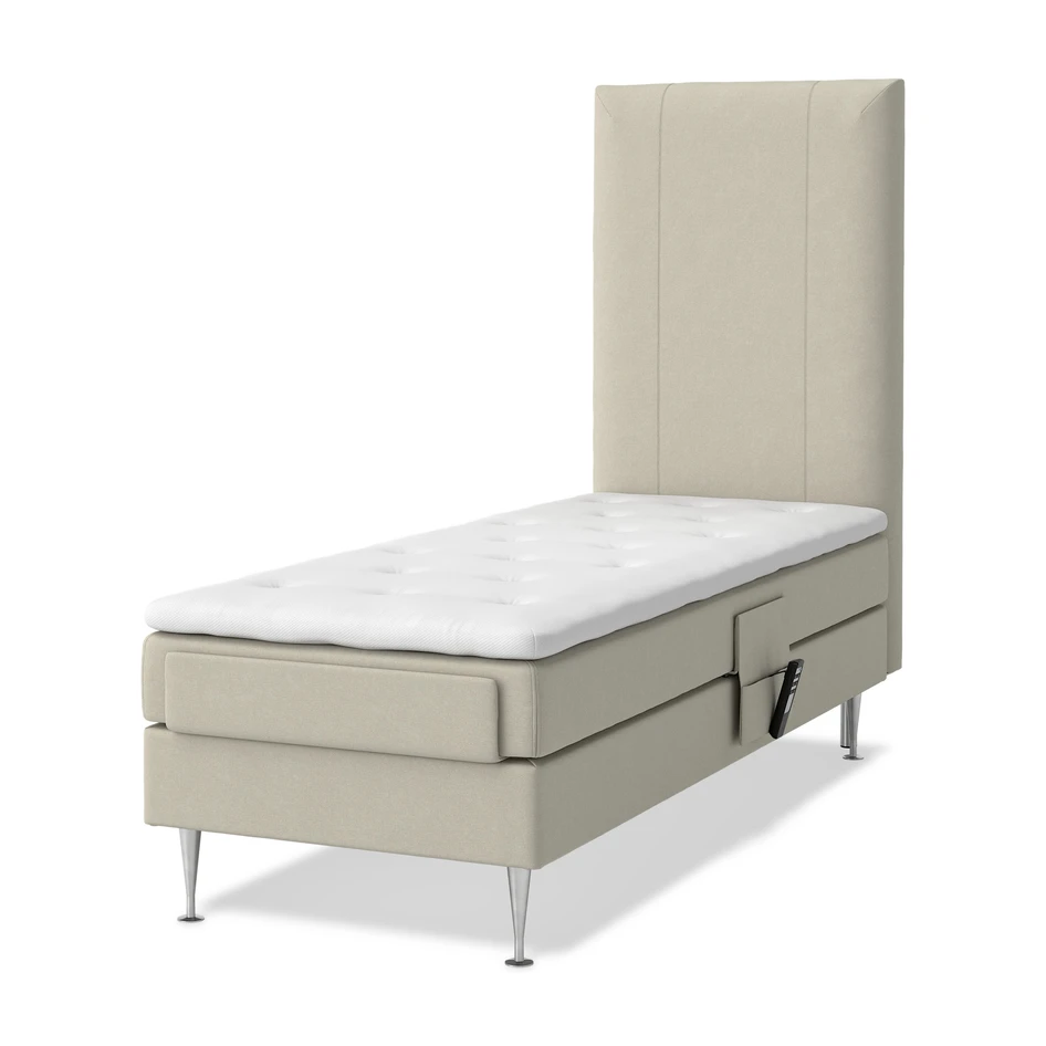 Roma - Ställbar säng, enkelsäng med bäddmadrass vit och sänggavel rak - Beige