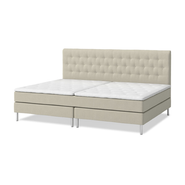 Roma - Kontinentalsäng, dubbelsäng med bäddmadrass vit och sänggavel pikerad, B 240-280 cm - Beige