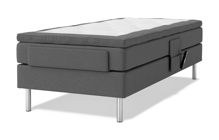 Roma - Ställbar säng, enkelsäng med bäddmadrass - Grå