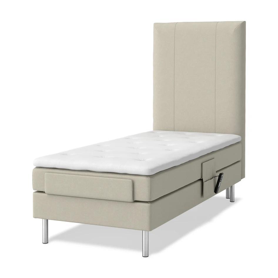 Roma - Ställbar säng, enkelsäng med bäddmadrass vit och sänggavel rak - Beige