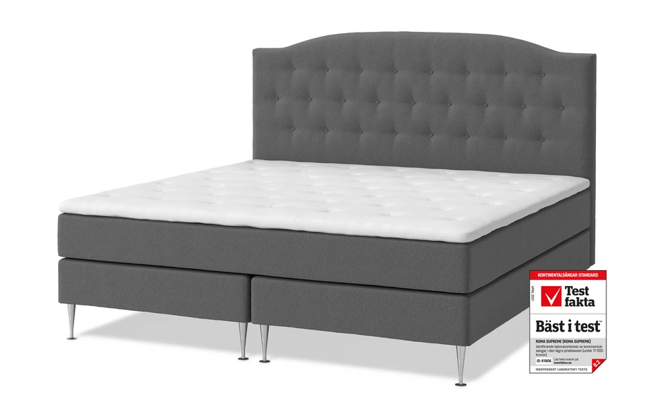 Roma Supreme - Kontinentalsäng, dubbelsäng med bäddmadrass och sänggavel - Grå