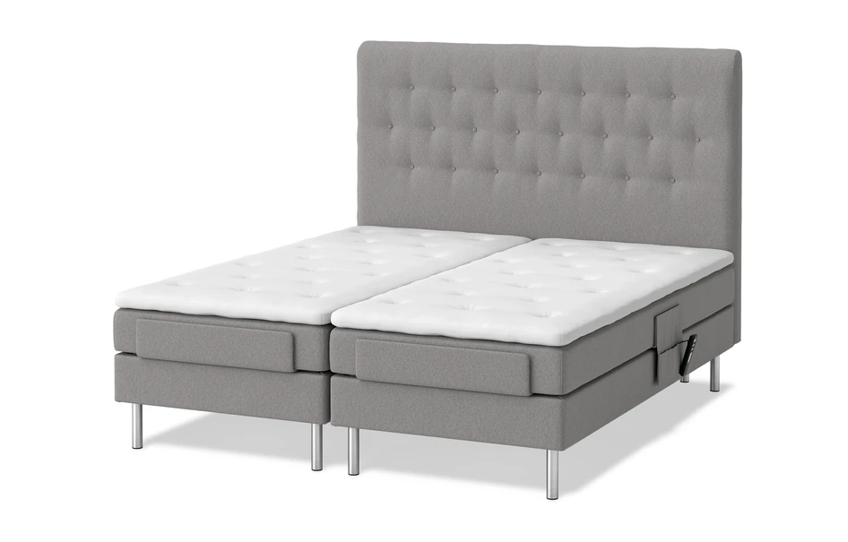 Roma - Ställbar säng, dubbelsäng med bäddmadrass vit och sänggavel pikerad - Grå