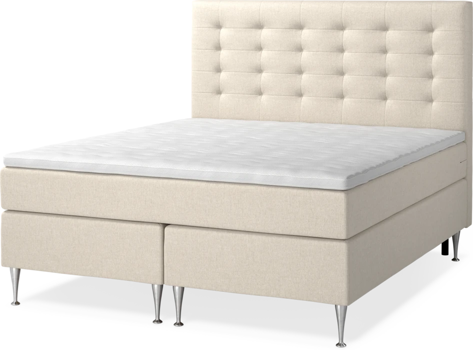 New York - Kontinentalsäng, dubbelsäng med bäddmadrass, sängben och sänggavel trensad - Beige