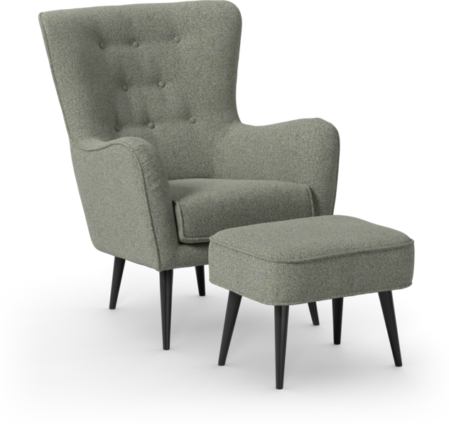 Cordelia - Fåtölj med fotpall - Grön