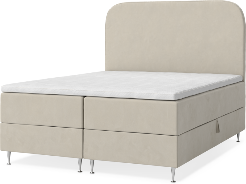 New York - Förvaringssäng, dubbelsäng med bäddmadrass, sängben och sänggavel slät - Beige