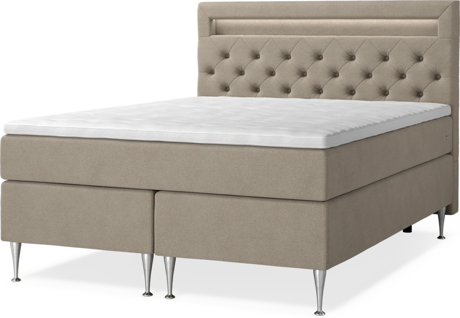 New York Supreme - Kontinentalsäng, dubbelsäng med bäddmadrass, sängben och sänggavel LED - Beige