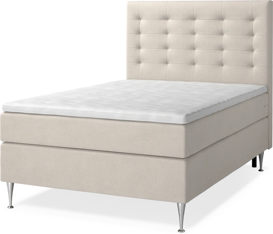 New York Supreme - Kontinentalsäng, enkelsäng med bäddmadrass, sängben och sänggavel trensad - Beige