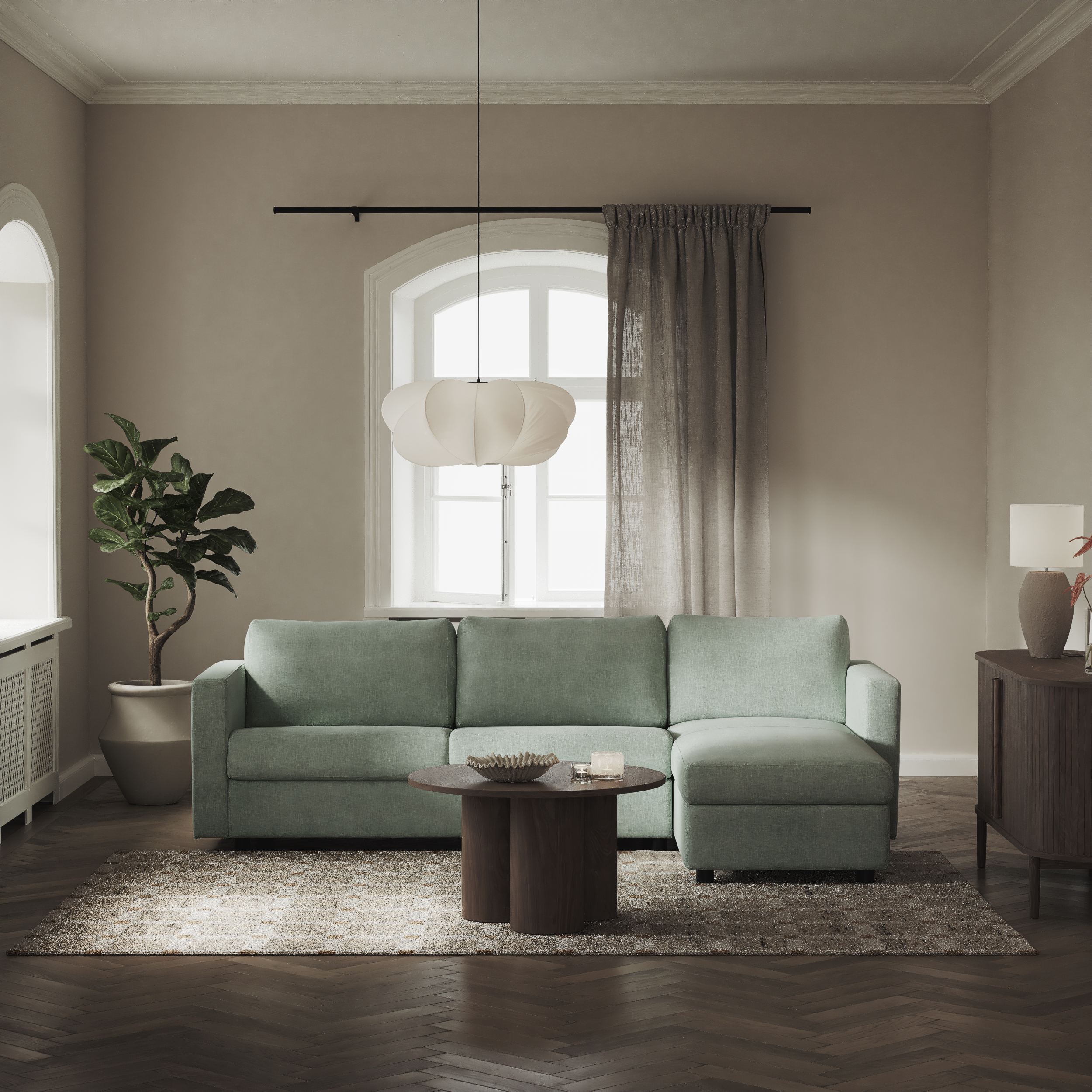 Lindö - Bäddsoffa 2,5-sits med schäslong, vändbar - inspiration