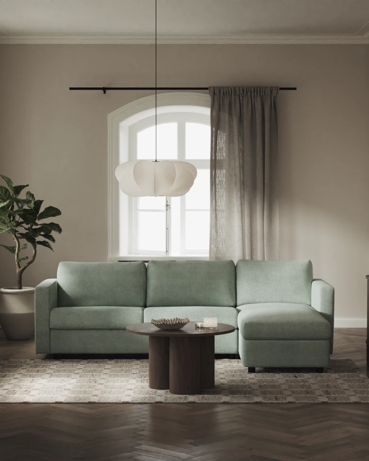 Lindö - Bäddsoffa 2,5-sits med schäslong, vändbar - inspiration