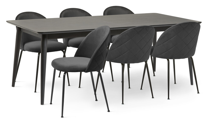 Edge - Matgrupp med 6 stolar Kiwi - Grå