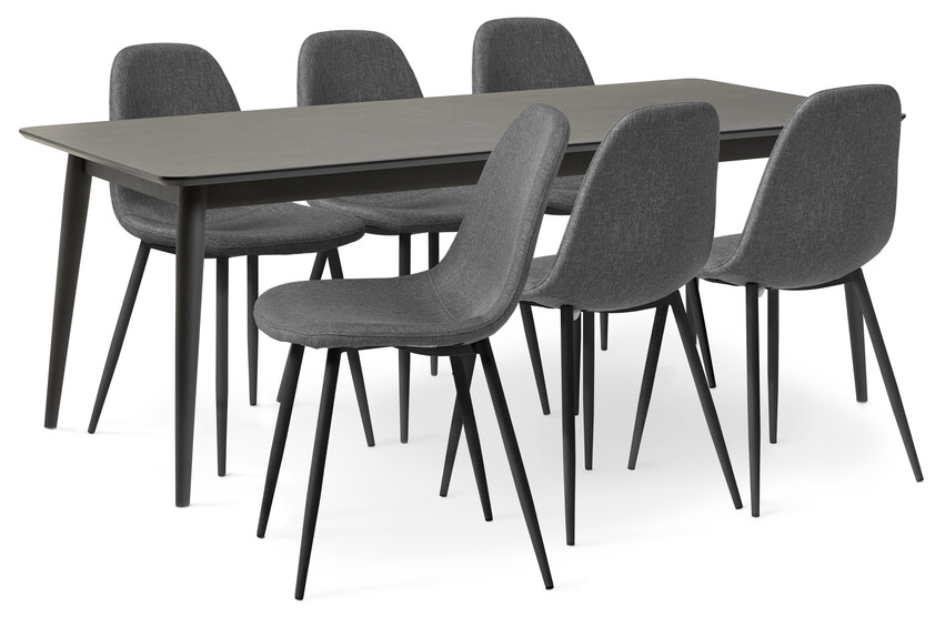 Edge - Matgrupp med 6 stolar Tracy - Grå