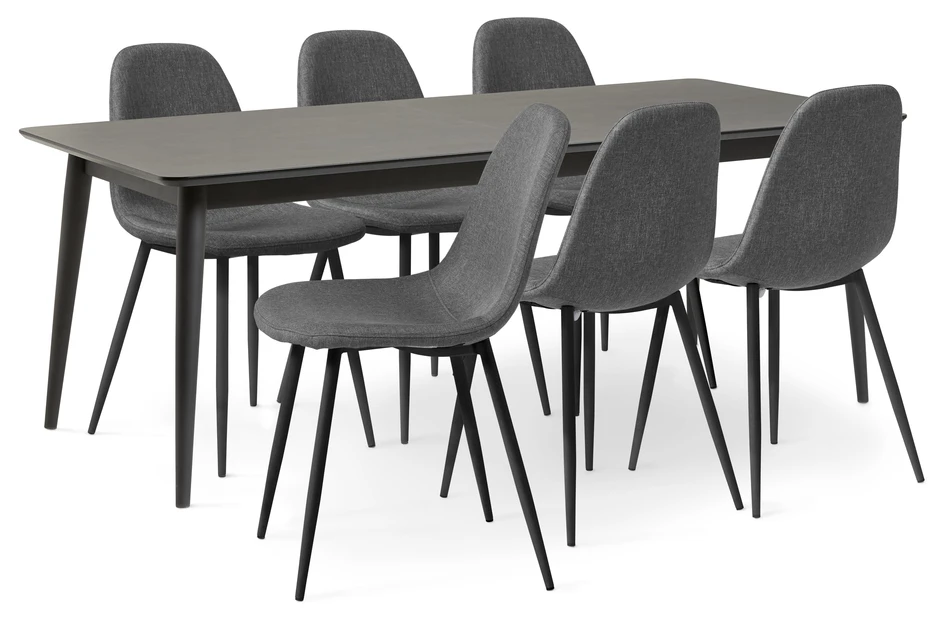 Edge - Matgrupp med 6 stolar Tracy - Grå
