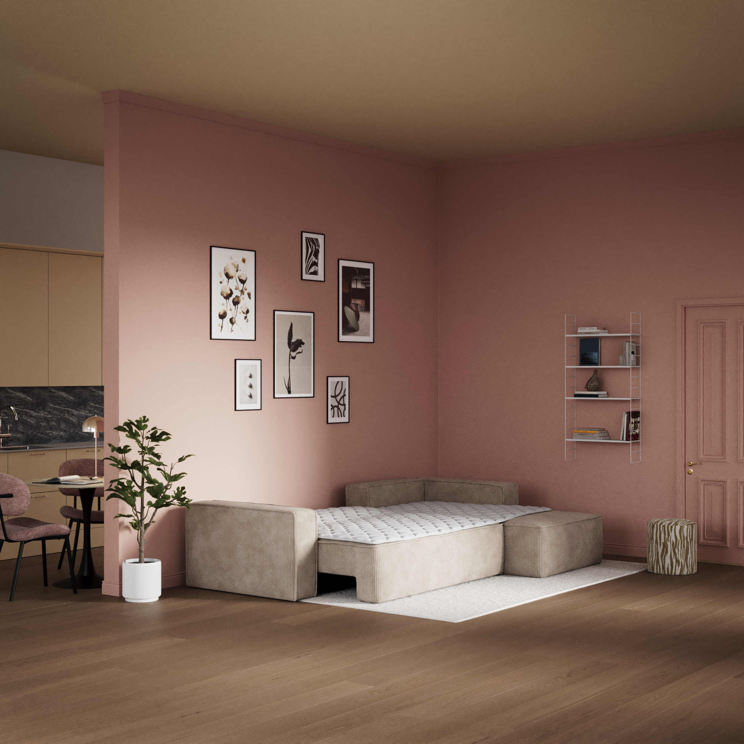 Ide, Bäddsoffa 3-sits med schäslong höger