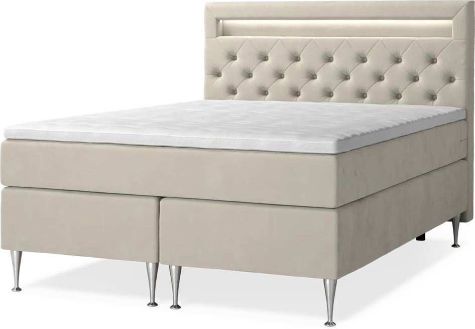 New York Supreme - Kontinentalsäng, dubbelsäng med bäddmadrass, sängben och sänggavel LED - Beige