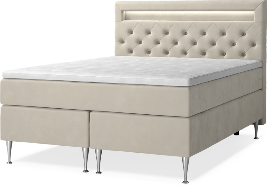 New York Supreme - Kontinentalsäng, dubbelsäng med bäddmadrass och sänggavel LED - Beige