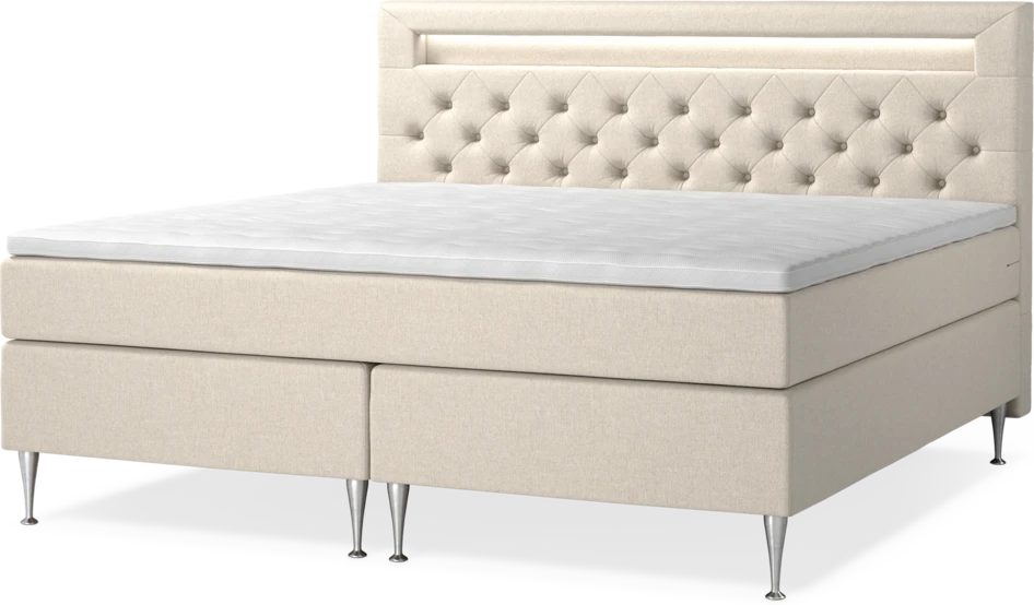 New York - Kontinentalsäng, dubbelsäng med bäddmadrass, sängben och sänggavel LED - Beige
