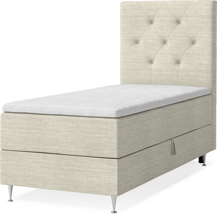 New York, Förvaringssäng, enkelsäng med bäddmadrass, sängben och sänggavel pikerad