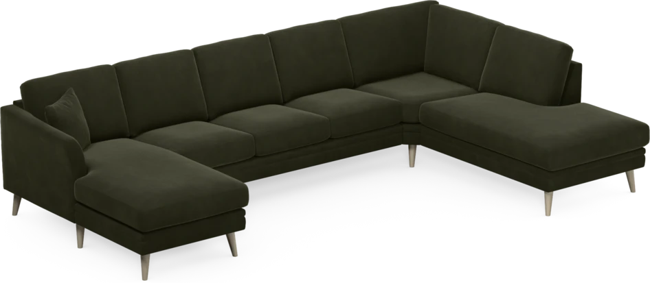 Eden - 3-sits soffa med schäslong vänster och divan höger - Grön