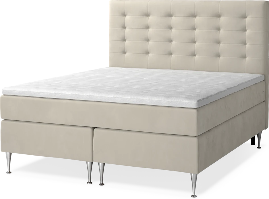 New York Supreme - Kontinentalsäng, dubbelsäng med bäddmadrass, sängben och sänggavel trensad - Beige
