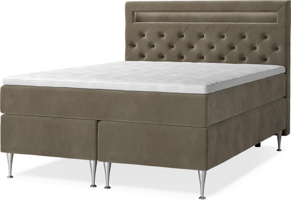 New York Supreme - Kontinentalsäng, dubbelsäng med bäddmadrass, sängben och sänggavel LED - Brun