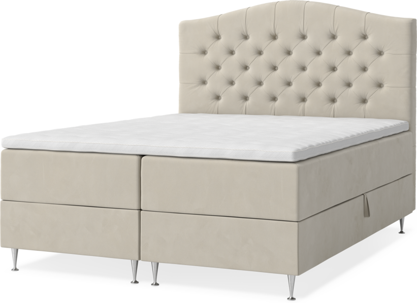 New York - Förvaringssäng, dubbelsäng med bäddmadrass, sängben och sänggavel välvd - Beige