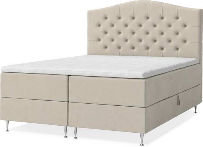 New York, Förvaringssäng, dubbelsäng med bäddmadrass, sängben och sänggavel välvd