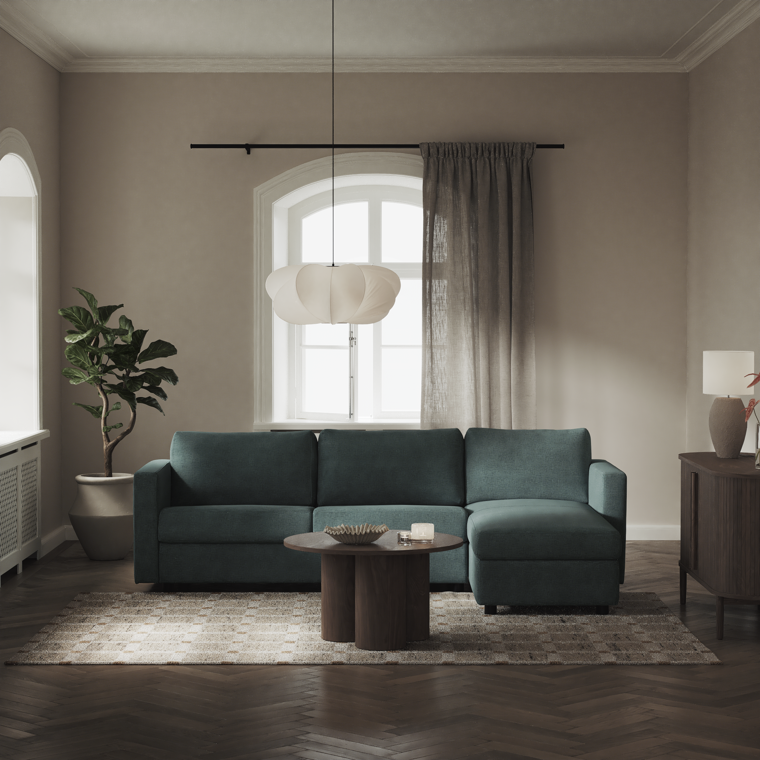 Lindö - Bäddsoffa 2,5-sits med schäslong, vändbar - inspiration